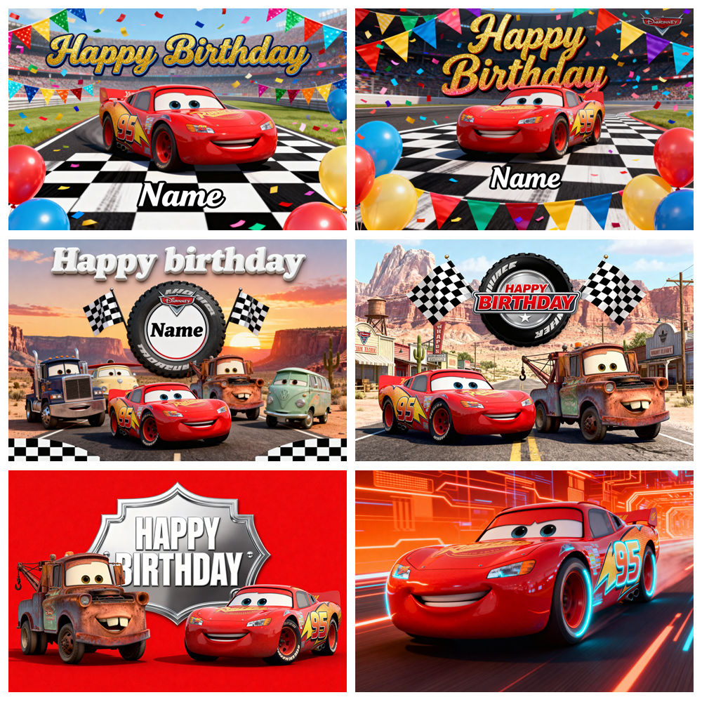 Lighting Mcqueen Birthday Decor - Disney Lightning McQueen Photography Backdrop Movie