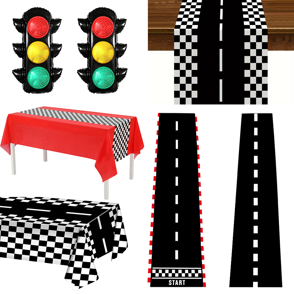 Lighting Mcqueen Birthday Decor - Racing Car Table Runner Tablecloths Table