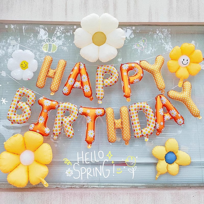 Orange Lighting Decor - 16Inch Happy Birthday Aluminum Foil Balloons