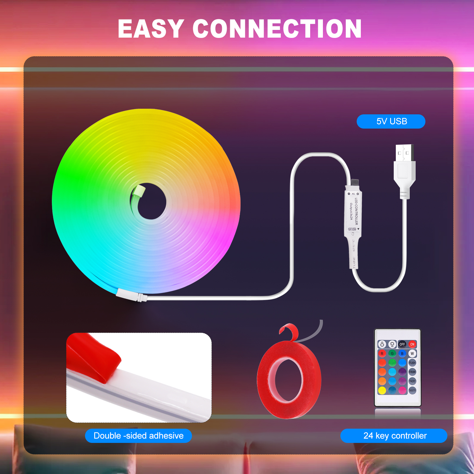 5V RGB Neon Strip Light 1M 2M  - Lighting Decor And More recensie en prijs