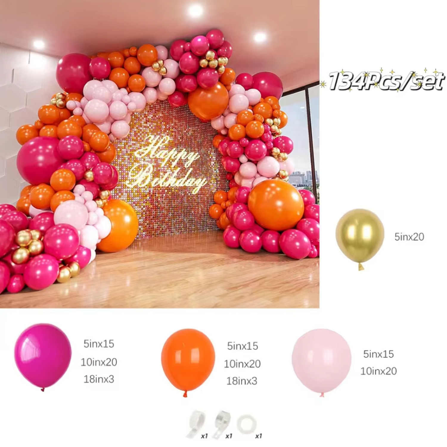 134PCS Pink and Orange Balloon - Orange Lighting Decor recensie en prijs